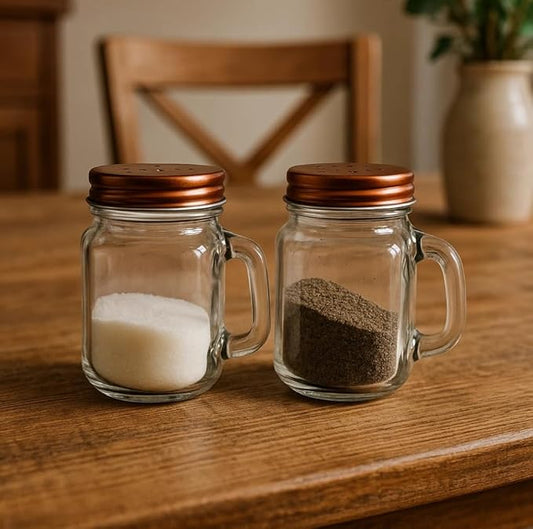 Retro Mason Jar Salt and Pepper Shaker Set – Clear Glass with Stainless Steel Lids, 2-Piece Vintage Design for Kitchen and Dining by Dependable Industries