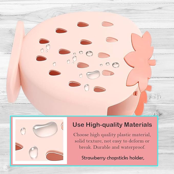 AKOAK 1 Pack Strawberry Chopsticks Stand, Cutlery Storage Box, Suitable for Storing Spoons, Chopsticks, Spoons, Knives and Other Kitchen Utensils (Light Pink)