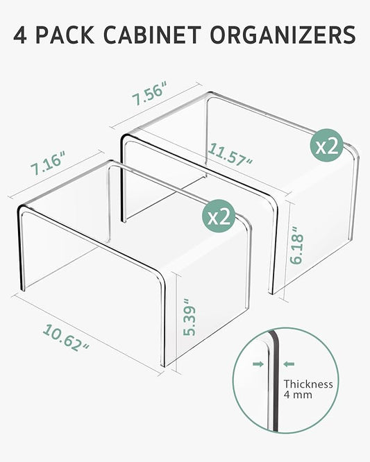Syntus Cabinet Shelf Organizer, Set of 4 Clear Kitchen Counter Shelves for Kitchen Pantry Storage, Spice Rack