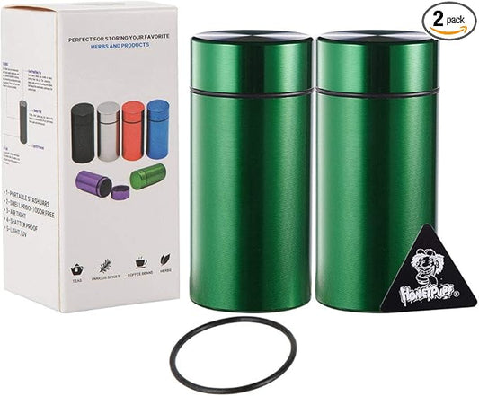 42ml Smell Proof Cotainer, Porotabel Aluminum Stash Jars With Airtight Lid, Multi-Use Smell Proof Jars for Coffee,Herb & Spice Keep Fresh(2pcs Green)