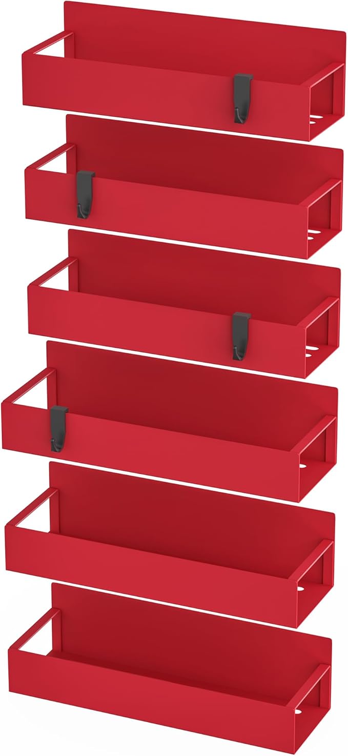 6 Pack Magnetic Spice Storage Rack Organizer for Refrigerator and Oven, Red Fridge Organizers and Storage