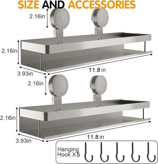 ONXE Suction Cup Spice Rack,2 Pack No-trace Seasoning Organizer with 5 Hook Rack/Hangers for Walls,Refrigerator,Oven,Cabinet,No Damage Pantry Organizers and Storage Shelf,Home and Kitchen Gadgets