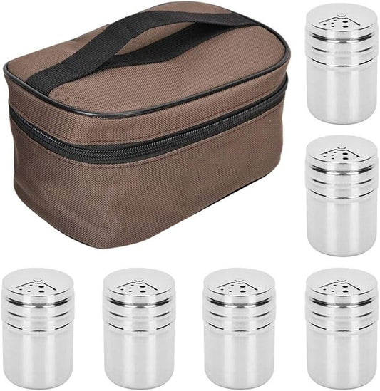Stainless Steel Spice Jar Set, 6 Pack 3 oz Camping Spice Bottles Kit with Shaker Lids Empty Spice Shaker Seasoning Dispenser Containers with Adjustable Pour Holes for Kitchen BBQ Picnic Travel