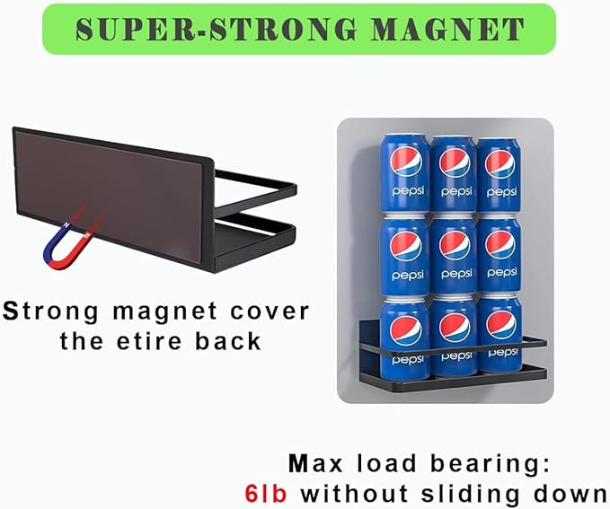 Fridge Spice Rack Organizer Single Tier Magnetic Refrigerator Spice Storage Magnet Shelf, Black,1PC