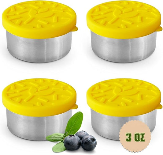 4 X 3 oz Stainless Steel Containers with Lids - Leakproof w/Silicone Lids - BPA Free - Dishwasher & Freezer Safe - Portable & Reusable - Small Snack Cups Dressing Containers