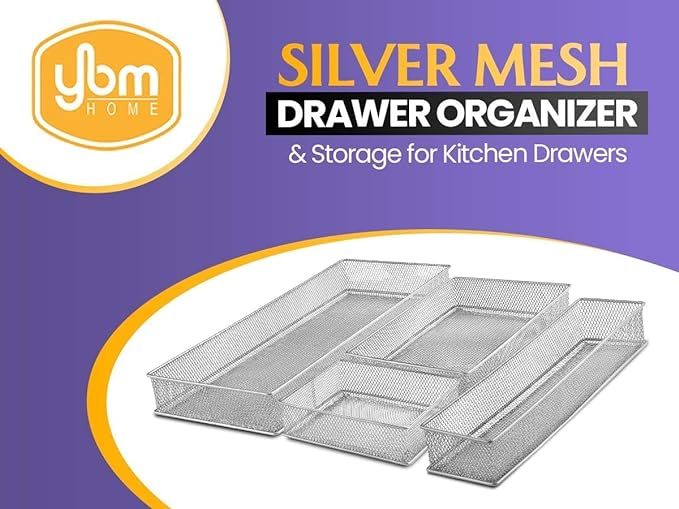 YBM HOME Silver Mesh Drawer Cabinet and or Shelf Organizer Bins, School Supply Holder Office Desktop Organizer Basket (2, 6x6x2 Inch)