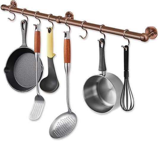 Rothley Stainless Steel Pot and Pan Hanger: 23.7 Inch Wall Mounted Hanging Pots and Pans Rack with Hooks (Antique Copper)
