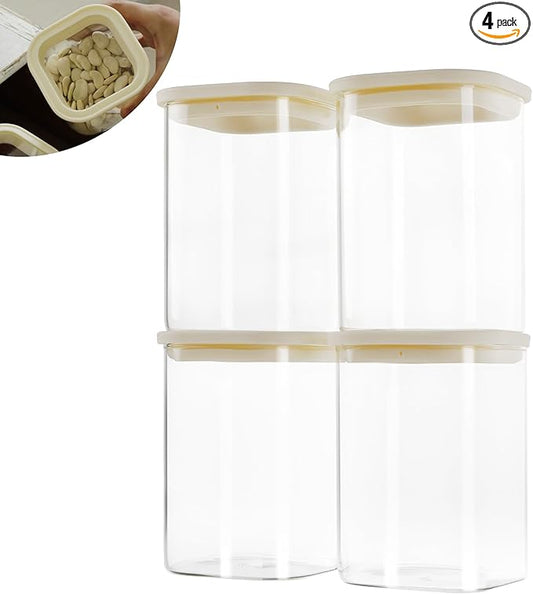 4pcs 40oz Square Pantry Glass Jars with Clear Airtight Lids Kitchen Canisters Sets for Flour, Sugar Refrigerator Safe