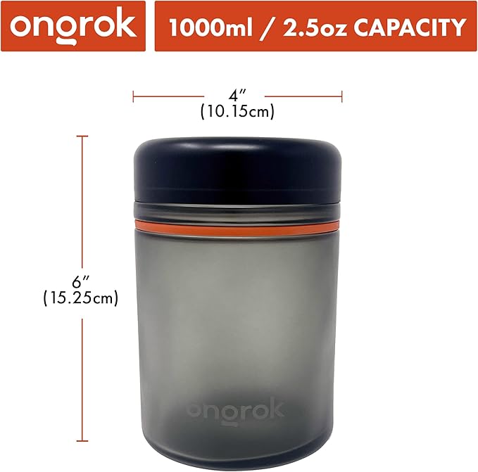 ONGROK Glass Storage Jar, 1L, Single Pack, UV Herb/Spice Jar with Child Resistant Lid, Color-Coded Glass Containers Air Proof to Preserve Smell and Aroma, Perfect Size to Store in a Drawer or Cupboard