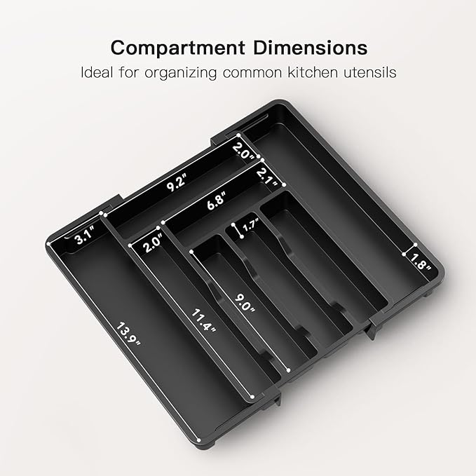 AMADA HOMEFURNISHING Expandable Silverware Drawer Organizer, Adjustable Utensil Tray For Kitchen Storage, BPA-Free Cutlery Holder for Spoons, Forks and Knives, Easy to Clean and Wash