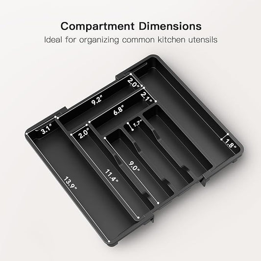 AMADA HOMEFURNISHING Expandable Silverware Drawer Organizer, Adjustable Utensil Tray For Kitchen Storage, BPA-Free Cutlery Holder for Spoons, Forks and Knives, Easy to Clean and Wash