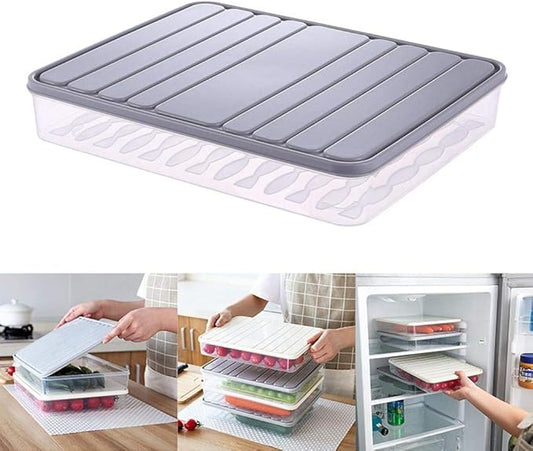 Food Storage Containers 11.02×8.85×1.81" Vegetable Organizer with Lid Clear Fridge Crisper Keep Food Fresh Kitchen Organizer Bins (2 x Large)