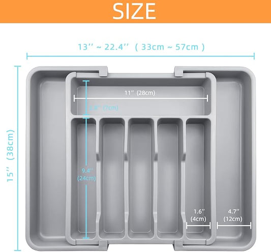 ZWANG Silverware Drawer Organizer - Expandable Kitchen Drawer Organizer,13 to 22.4 Inch Adjustable Kitchen Utensil Tray, Flatware Tableware Tray for Spoon Spatula Forks