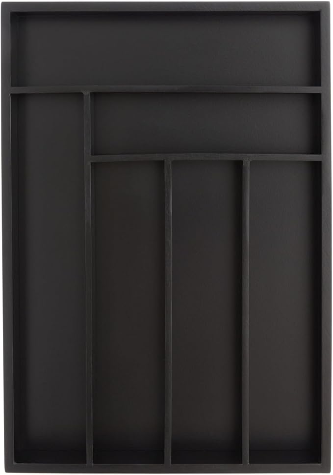 Juvale Bamboo Silverware Organizer for Drawer, Kitchen, 6 Slot Utensil Tray (Black, 17 x 11.75 x 1.75 In)