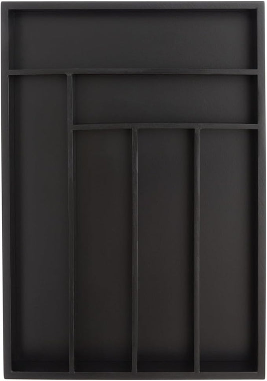 Juvale Bamboo Silverware Organizer for Drawer, Kitchen, 6 Slot Utensil Tray (Black, 17 x 11.75 x 1.75 In)