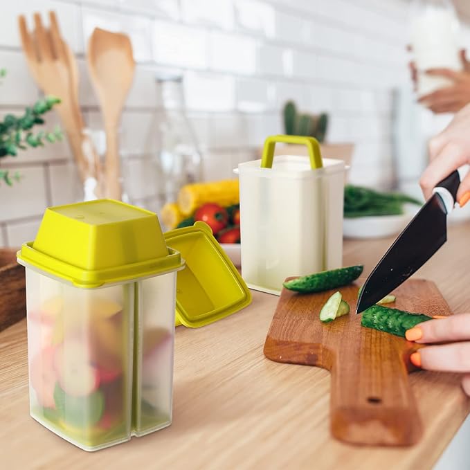 Chengu 3 Pieces Jalapeno Pickle Containers with Strainers Square Dispensers Free Storage of Condiment Food Pickle Holder with Easy to Open Lid Design for Pickled Kitchen Tools(Green)