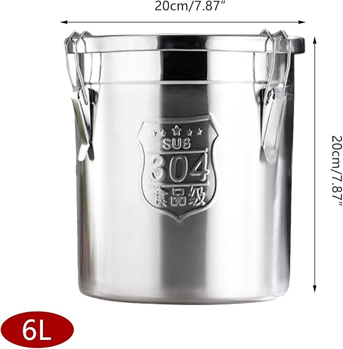 Stainless Steel Airtight Canister for Kitchen, Canisters Container with Lids, Three-buckle Sealing, Airtight Food Storage Container, for Home Hotels and Canteens for Rice, Flour, Grain, Coffee Bean