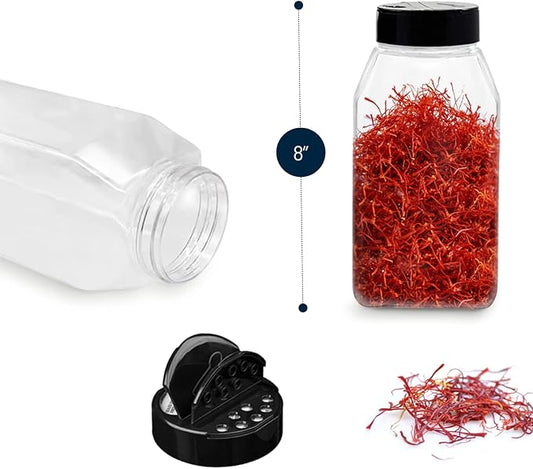ROYALHOUSE 6 PACK 32 Oz with Black Cap, Plastic Spice Jars Bottles Containers, Perfect for Storing Spice, Herbs and Powders, Lined Cap, Safe Plastic, PET, BPA free, Made in the USA