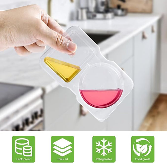 20-Pack Reusable Snack Containers with Lids & Spoons | Double Compartment Condiment Containers | Dishwasher-Safe, Leakproof Snack Box for Lunchables, Sauces & On-the-Go Meals (20)