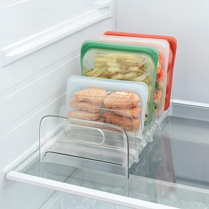 YouCopia FreezeUp Freezer Rack 12" BPA-Free Fridge Organizer with Adjustable Dividers and Handles for Frozen Food Box and Meal Storage, Clear