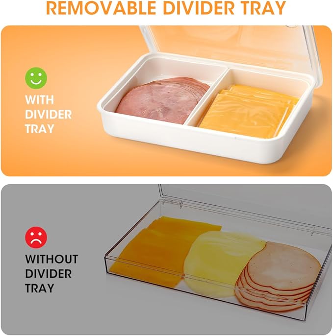 AIEVE Ham and Cheese Container for Fridge, Deli Meat Storage Container With Clear Lids, Silicone Sealed Lunch Meat Container, 8.86 Inches Long