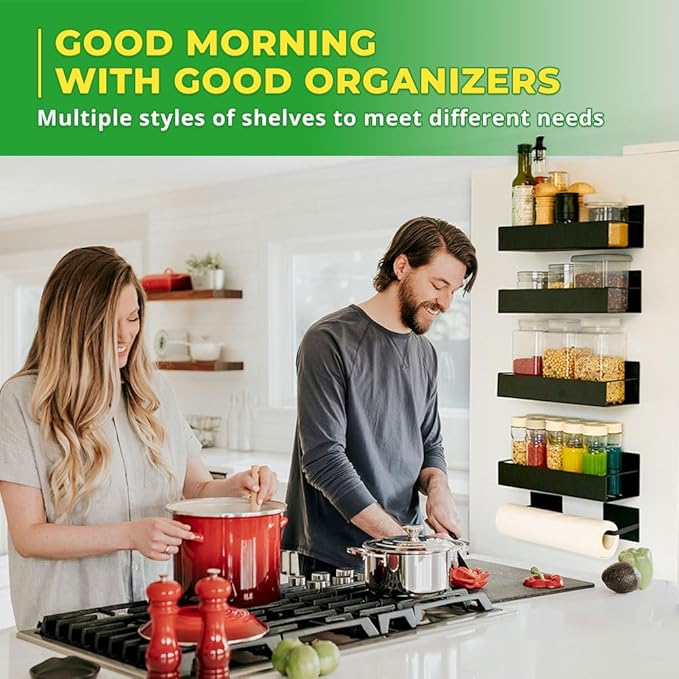 Magnetic spice rack set for refrigerator, space saver with rack | Strong magnetic shelf for fridge, extra storage | Seasoning organizer for Kitchen