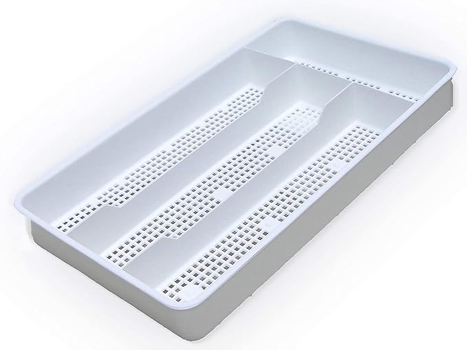 Dial Industries Small Cutlery, Utensil, Silverware Kitchen Drawer Organizer Tray, White