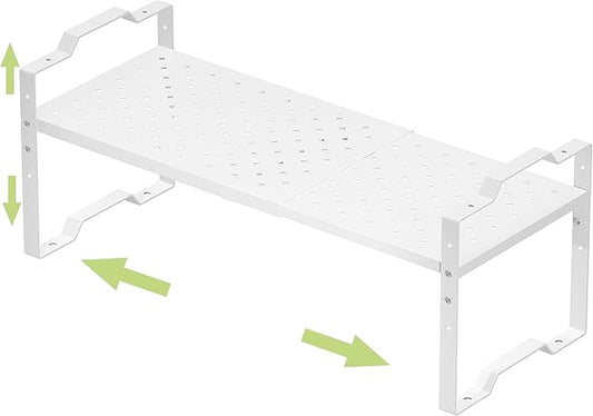 Expandable Shelf for Cabinet Organizer Adjustable Stackable Spice Rack at Kitchen and Bathroom More, Counter Countertop Cupboard Organization Pantry Storage (1 Pack/White, Large)