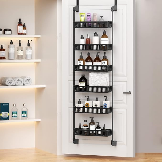 Pantry Door Organizer, 6-Tier Adjustable Over the Door Pantry Organizer Rack, Heavy Duty Metal Over the Door Spice Rack, Kitchen Pantry Organizers and Storage (7.6" D x 17.91" W x 63.39" H)