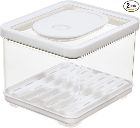 iDesign Small Fridge Produce Bin with Removable Drainage Tray and Lid - Set of 2 - Clear