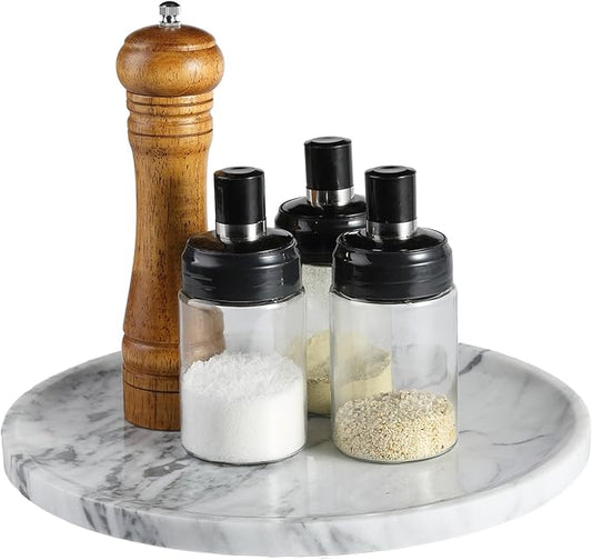 Marble Lazy Susan, 12 in Lazy Susan Turntable Organizer for Cabinet Pantry Kitchen Countertop Fridge Bathroom Makeup Vanity Countertop, Detachable Lazy Susan for Table Top, Arabescato