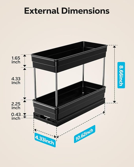 Nieifi Vertical Spice Rack Pull Out-Spice Racks for Inside Cabinets-4-1/3 inch Wide-Suitable for Cabinets Larger Than 12 inches High-Seasoning Kitchen Organizer-4.3"W x 10.6"D x 8.7"H-1 Pack-2 Tier