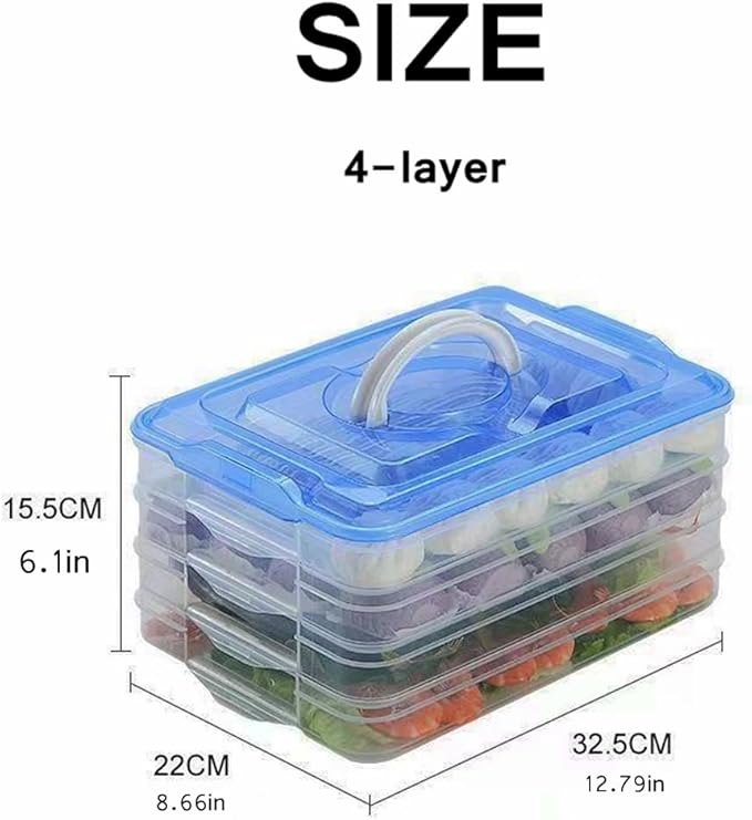 Food Refrigerator Storage Containers with 2 Lids, 4 Layer, Stackable Handheld Carrier for Snack, Cookie, Meat, Bacon, Charcuterie, BPA Free (Transparent 4 tier)