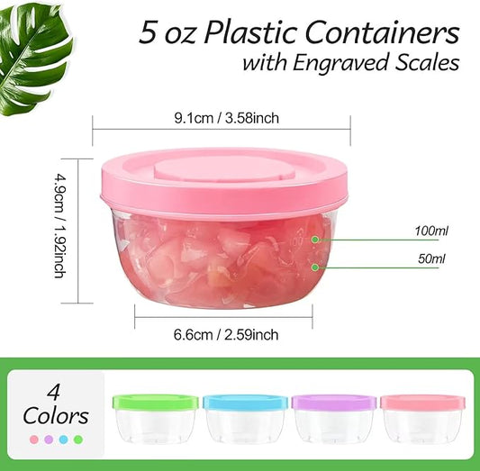 Zezzxu 5 oz Small Freezer Storage Containers with Screw Lids, 12 Pack Reusable Plastic Food Jars Stackable Deli Containers (Microwave & Freezer Safe)