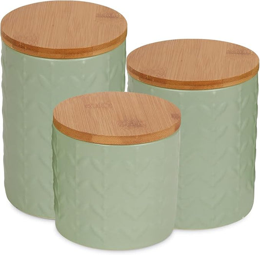 DII Kitchen Accessories Collection, Textured Matte Ceramic Canister Set, Jadeite, Vine, 3 Piece