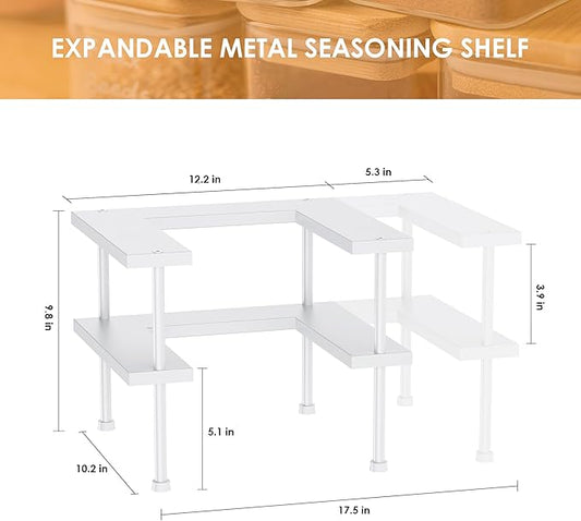 DOLALIKE Expandable Spice Rack Organizer, Stackable Cabinet Shelf Organizer Rack, Space Saving Kitchen Seasoning Organizer Storage for Home Pantry Cupboard (White)