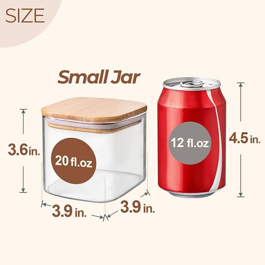 ComSaf 20 oz Glass Food Storage Jars Set of 6, Clear Storage Containers with Airtight Lids, Pantry Organization Jar, Spice Jar, Blooming Tea, Coffee and Sugar Container, Canister Set for Kitchen