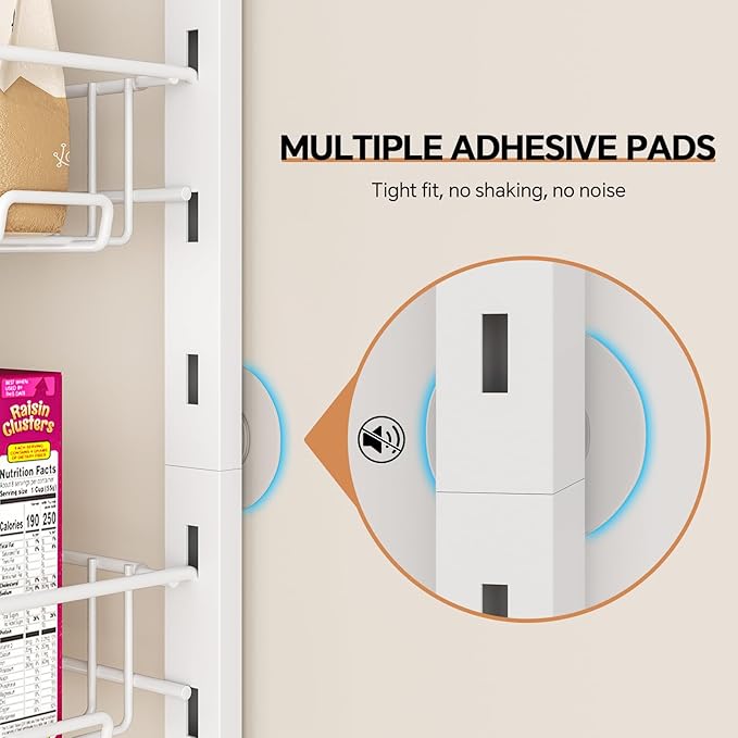 Over the Door Pantry Organizer, 10-Tier Adjustable Spice Rack Cabinet Door Shelves, Hanging Seasoning Organizer for Kitchen Bathroom, Laundry Room Organization, White