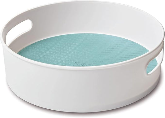 Copco Non-Skid Pantry Cabinet Kitchen Refrigerator Storage Turntable, 12-Inch, White and Aqua Sky