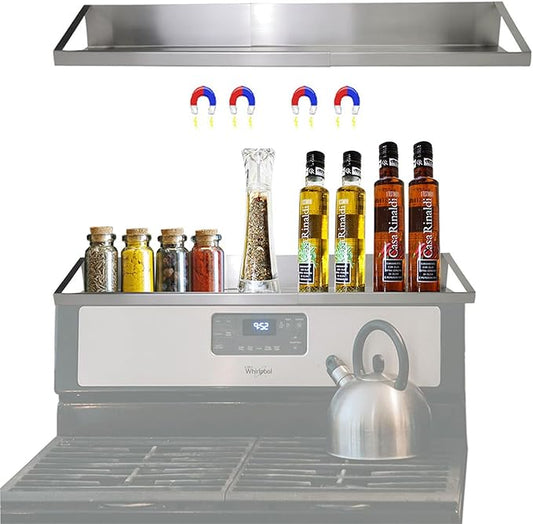 Magnetic Spice Rack - Adjustable Stainless Steel Stove Top Shelf for Kitchen Organizer, Fit for Various Length Flat Top Stove