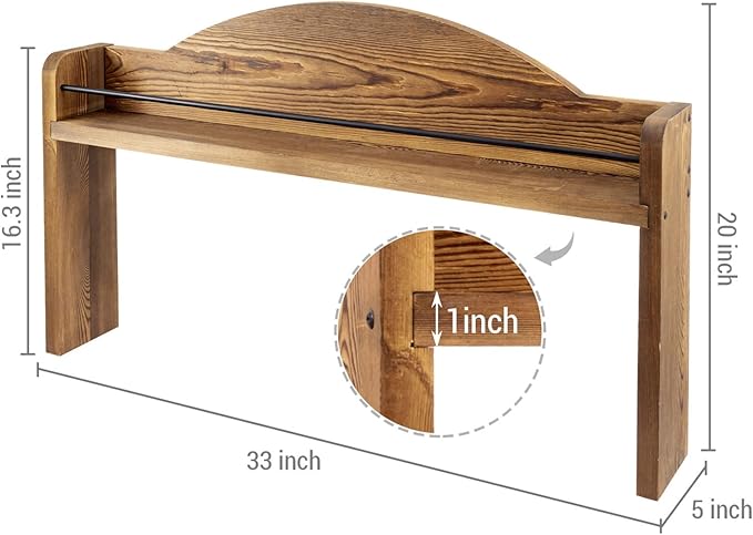 MyGift 33 Inch Deluxe Rustic Burnt Solid Wood and Black Metal Wire Bar Stove Top Spice Rack, Space Saving Over The Oven Range Stovetop Storage Display Shelf