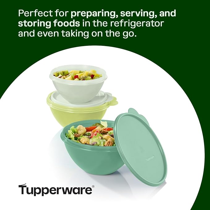 Tupperware Heritage Wonderlier 12 Piece Food Storage Bowl Set in Green Colors, Dishwasher Safe and BPA Free (6 Bowls, 6 Lids)