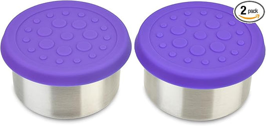 LunchBots 4.5 oz Stainless Steel Dressing Container for Condiments, Dips, Snacks, Dipping Sauce Cups with Silicone Lid, Fits in Lunch Bags and Bento Boxes - Set of 2 (Purple)