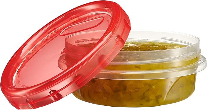 PLASTICPRO 12 Pack Twist Cap Food Storage Containers with Red Screw on Lid- 8 oz Reusable Meal Prep Containers - Freezer and Microwave Safe Red Plastic Food Storage