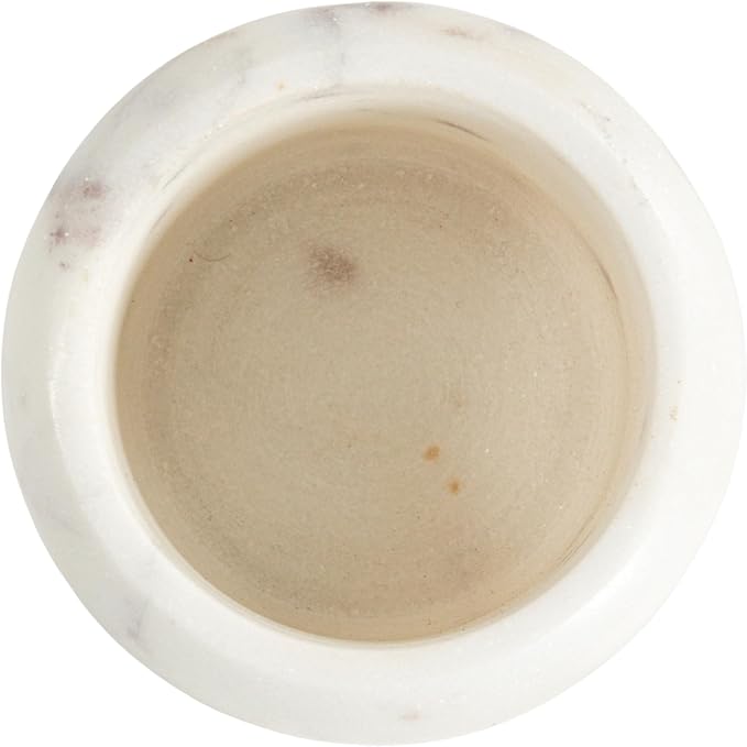 Creative Co-Op Marble and Mango Wood Pinch Pot with Lid, White and Natural
