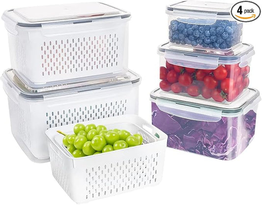 5 Pcs Fruit Storage Containers for Fridge, Airtight Fridge Organizer Bins with Vent Handle Lids, Keep Food Fresh Longer, Dishwasher Safe (Large, 4150ml)
