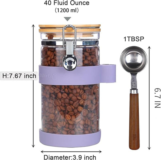 KKC HOME ACCENTS Airtight Borosilicate Glass Canister with Clamp Lid & Scoop,Sealed Glass Nut Storage Container,Dried Fruit Jar for Cocoa,Peanut,Pecan,Walnut,Kitchen & Pantry Organization - 40 Fl.Oz