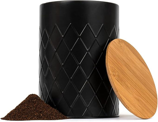 Aluminum Coffee Canister for Ground Coffee - Airtight Coffee Storage Container with Bamboo Lid (7.5 In) - Keep Your Coffee Beans Fresh - Stylish Kitchen Canister by StudioCorner