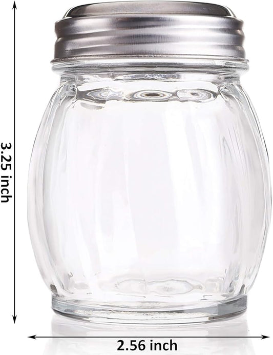 Nicunom 20 Pack 6 Oz Spices Shaker with Perforated Stainless Steel Lid, Swirl Glass Parmesan Cheese Shaker with Slotted Caps, Salt and Pepper Shakers Set, Seasonings Spice Retro Style Dispensers