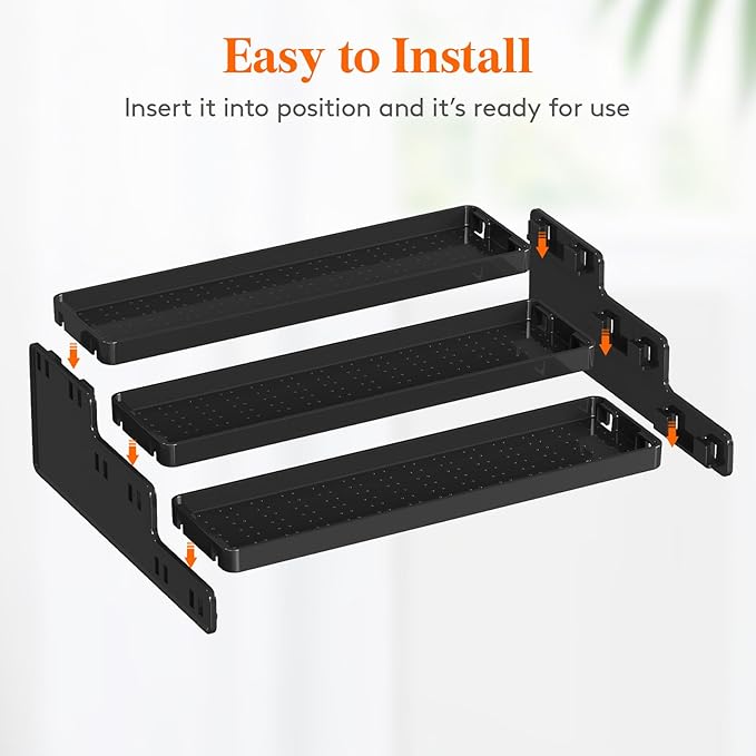 Lifewit Plastic 3-Tier Spice Rack, Black Spice Organization for Cabinet, Counter, Organizer Shelf for Condiment, Seasoning, Liquor, Medicine Bottle for Kitchen, Pantry, bar, 2 Pack